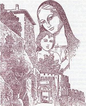 Disegno ingresso di Ceri con Madonna e bambin Ges